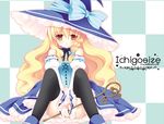  black_legwear blonde_hair braid hat kirisame_marisa long_hair natsume_eri solo thighhighs touhou witch_hat yellow_eyes 