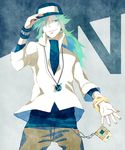  bad_id bad_pixiv_id bangle baseball_cap bracelet green_hair hat hat_tip jewelry kokenishian male_focus n_(pokemon) necklace pokemon pokemon_(game) pokemon_bw popped_collar smirk solo turtleneck 