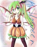  breasts daiyousei green_eyes green_hair hair_ribbon halloween long_hair medium_breasts merri ponytail ribbon see-through side_ponytail solo thighhighs touhou wings 