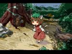  animal_ears brown_hair cat_ears cat_tail chen hat mori_shin_risuku multiple_tails red_eyes short_hair solo tail touhou 