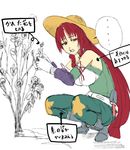  bad_id bad_pixiv_id braid hat hong_meiling long_hair raybar red_eyes red_hair solo straw_hat touhou translation_request twin_braids 
