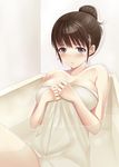  anegasaki_nene bath blush brown_hair kisugi_akira love_plus mole mole_under_eye naked_towel purple_eyes solo towel 