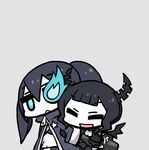  black_hair black_rock_shooter black_rock_shooter_(character) blue_eyes burning_eye chan_co chibi dead_master horns multiple_girls star 