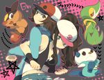  1girl azuma_seiji back-to-back bad_id bad_pixiv_id baseball_cap brown_hair gen_5_pokemon hat locked_arms navel oshawott pokemon pokemon_(creature) pokemon_(game) pokemon_bw snivy tepig touko_(pokemon) touya_(pokemon) 