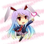  animal_ears blonde_hair blue_hair blush bunny_ears byoubyou chibi gradient_hair heart long_hair multicolored_hair necktie pointing purple_hair red_eyes red_neckwear reisen_udongein_inaba skirt solo thighhighs touhou 