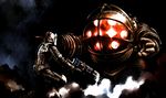  armor battle big_daddy bioshock bioshock_1 crossover dead_space drill gun highres isaac_clarke rui_tamachi weapon 