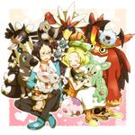  1girl axew bad_id bad_pixiv_id bel_(pokemon) black_hair blitzle blonde_hair blush braviary cheren_(pokemon) closed_eyes crow00 darmanitan gen_5_pokemon glasses gothitelle hat highres klink minccino munna patrat pidove pokemon pokemon_(creature) pokemon_(game) pokemon_bw reuniclus sandile woobat 