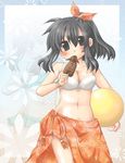  bad_id bad_pixiv_id ball beachball bikini black_eyes black_hair cuttlefish komatsu_(komayun) sarong short_hair solo swimsuit 