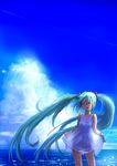  aqua_hair closed_eyes cloud day dress guma hatsune_miku highres long_hair md5_mismatch sky smile solo twintails very_long_hair vocaloid water 