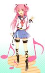  angel_beats! bad_id bad_pixiv_id eighth_note legs long_hair musical_note pink_hair red_eyes school_uniform serafuku solo tayako thigh_strap two_side_up yui_(angel_beats!) 