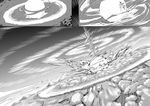  copyright_request explosion greyscale gustav_(telomere_na) monochrome no_humans silent_comic 