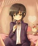  angel_beats! bad_id bad_pixiv_id bunny green_hair male_focus nakana naoi_ayato pillow school_uniform solo stuffed_animal stuffed_toy teddy_bear yellow_eyes 