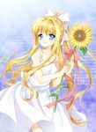  air blonde_hair blue_eyes dress flower highres kamio_misuzu long_hair mauve ponytail solo sundress sunflower very_long_hair 