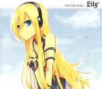  bad_id bad_pixiv_id blonde_hair blue_eyes cable headphones highres lily_(vocaloid) long_hair rento smile solo vocaloid 