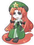  animalization bad_id bad_pixiv_id bow braid chibi china_dress chinese_clothes closed_eyes dress furrification furry hat hong_meiling hong_meiling_(panda) kuzugitsune_(inarikami) long_hair open_mouth panda red_hair saliva sitting sleeping sleeping_upright solo star touhou 