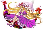  bad_id bad_pixiv_id blonde_hair bow breasts cleavage closed_fan covering_mouth crossed_legs fan folding_fan gap gloves hat hat_ribbon high_heels kibougou legs long_hair medium_breasts purple_eyes ribbon shoes sitting solo touhou umbrella very_long_hair yakumo_yukari 