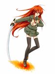  alastor_(shakugan_no_shana) jewelry legs long_hair pendant piku red_eyes red_hair school_uniform serafuku shakugan_no_shana shana sword thighhighs weapon 