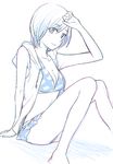  alternate_hairstyle barefoot bikini bikini_skirt face lineart love_plus monochrome peg short_hair sketch solo swimsuit takane_manaka 