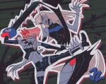  2girls anger_vein angry bisected black_shorts blonde_hair blood blood_on_face boots bracelet chainsaw claws collar colored_skin darkstalkers dress elbow_gloves fangs fingernails flat_chest glaring gloves height_difference injury jedah_dohma jewelry le_malta long_eyebrows long_hair looking_at_another lord_raptor midnight_bliss midriff multiple_girls navel nun_0_nun orange_hair panties pantyshot purple_skin red_eyes red_panties sharp_fingernails short_hair short_shorts shorts sidelocks signature smile spiked_bracelet spiked_collar spikes thigh_boots underwear 