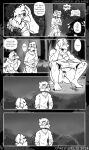 anthro avian bird bodily_fluids bra canisfidelis clothing corvid corvus_(genus) crow eyewear feet female genital_fluids glasses greyscale hi_res male male/female monochrome oscine pants_around_knees passerine peeing pubes underwear urine watersports wearing_glasses