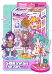  4girls absurdres aerith_gainsborough animal_hood aqua_hair aqua_shorts bag black_hair black_jacket black_skirt black_socks blonde_hair blush_stickers boots border breasts brown_boots brown_cardigan brown_eyes brown_hair buster_sword cardigan cat_hood character_name closed_mouth collared_shirt dated fang final_fantasy final_fantasy_ii final_fantasy_v final_fantasy_vi final_fantasy_vii flower full_body gloves gradient_background green_eyes hair_bobbles hair_ornament hair_ribbon hands_up headphones highres holding holding_staff holding_sword holding_umbrella holding_weapon hood hood_down hood_up hoodie jacket lenna_charlotte_tycoon lily_(flower) loafers long_hair low-tied_long_hair male_focus maria_(ff2) medium_breasts miri_(mirik) moogle multiple_girls nail_polish necktie official_alternate_costume one_eye_closed open_mouth parted_bangs pink_hair pink_nails pink_ribbon pleated_skirt ponytail purple_eyes purple_hair red_necktie red_shirt red_shoes ribbon sabotender school_uniform shirt shoes shorts shoulder_bag sidelocks skirt smile sneakers socks staff stuffed_animal stuffed_toy suit_jacket sword terra_branford tifa_lockhart tonberry twitter_username umbrella weapon white_border white_gloves white_mage_(final_fantasy) white_shirt white_socks yellow_flower yellow_hoodie 