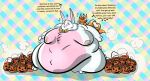 2024 3_tails 3_toes 4_fingers anthro areola badharpy behind_another belly belly_expansion big_belly big_moobs blush blush_lines bow_tie bow_tie_only brown_hair buckteeth candy candy_bucket chubby_cheeks circle_eyebrows colored curly_hair dessert dialogue digital_drawing_(artwork) digital_media_(artwork) dipstick_tail double_chin duo easter english_description english_text exclamation_point expansion eyebrows eyewear feet female fingers fog food fox_spirit fur glasses grey_eyes grey_pupils hair halloween hand_on_shoulder heart_symbol hearts_around_head hi_res holidays huge_belly huge_thighs lagomorph larger_anthro larger_male leporid looking_at_another male mammal markings medium_hair moob_expansion moobs morbidly_obese morbidly_obese_anthro morbidly_obese_male mostly_nude multi_tail multicolored_body multicolored_fur navel nickname nipples obese obese_anthro obese_male orange_body orange_fur orange_pawpads orange_tail overweight overweight_anthro overweight_male pattern_background pawpads pink_areola pink_body pink_eyebrows pink_fur pink_nipples pink_tail pupils rabbit round_glasses shaded simple_background simple_shading size_difference smaller_anthro smaller_female species_transformation speech_bubble standing story story_in_description tail tail_markings talking_to_another teeth text thick_thighs thigh_expansion toes transformation troodon_(character) two_tone_body two_tone_fur two_tone_tail weight_gain white_body white_fur white_tail_tip yellow_bow_tie