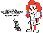 2024 accessory antennae_(anatomy) anthro apron arthropod black_clothing black_hair black_suit bow_ribbon briefcase caucasian clothing confusion copepod crustacean cyclops dialogue digital_drawing_(artwork) digital_media_(artwork) disguise dress droopy_eyes duo english_text eyebrows eyelashes female footwear freckles green_body green_skin greeting hair hair_accessory hair_bow hair_ribbon human looking_down_at_another male mammal marine mascot maxillopod multicolored_clothing necktie nescartridges_(artist) nickelodeon open_mouth parody pigtails plankton_(species) red_eyes red_hair ribbons sheldon_j._plankton shoes simple_background spongebob_squarepants suit teeth text tongue unibrow villian wendy&#039;s wendy_thomas white_background white_body white_clothing white_dress white_footwear white_shoes white_skin yellow_sclera