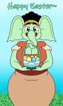  absurd_res afro anthro basket breasts cleavage clothed clothing container dress easter easter_basket easter_egg elephant elephantid facing_forward female fully_clothed hi_res holidays kiyana_(marcodile) long_dress looking_at_viewer mammal marcodile proboscidean solo 
