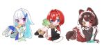  3girls 3znk :3 :d absurdres ange_katrina ange_katrina_(1st_costume) animal animal_ears animal_hair_ornament apron armband banken_(inui_toko) between_legs bird black_boots black_coat blue_armband blue_eyes blue_hair blue_thighhighs blunt_bangs blush_stickers boots brown_boots brown_hair brown_kimono brown_tail cardigan clawed_boots coat colored_inner_hair commentary_request creature crossed_bangs deformed dog_ears dog_girl dog_tail dot_nose dress flower frilled_apron frilled_skirt frills grey_skirt hair_between_eyes hair_flower hair_intakes hair_ornament heterochromia highres holding holding_animal holding_bird holding_creature inui_toko inui_toko_(1st_costume) jacket japanese_clothes kimono knees_up lace-up_boots lize_helesta lize_helesta_(1st_costume) long_bangs long_hair long_skirt long_sleeves looking_at_viewer low_twintails maid_headdress mandragora mandragora_(ange_katrina) miniskirt multicolored_hair multiple_girls nijisanji off_shoulder open_mouth pleated_skirt purple_eyes red_cardigan red_eyes red_hair red_skirt sanbaka_(nijisanji) sebastian_piyodore short_dress short_hair sidelocks simple_background sitting skirt smile streaked_hair swept_bangs tail tail_between_legs thigh_strap thighhighs triangle_hair_ornament twintails two-tone_hair very_long_hair virtual_youtuber waist_apron white_apron white_background white_boots white_dress white_hair white_headdress white_jacket yellow_bird yellow_eyes 