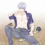  1boy abs akagi akagi_shigeru bulge cum cum_on_body facial food male_focus muscle pecs short_hair underwear undressing yaoi 