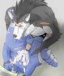  anal anthro balls biceps big_muscles big_penis blush canine censored duo erection fur gay male mammal muscles nipples nude pecs penis plain_background rouen scar sega shining_(series) shining_tears_x_wind shining_wind unknown_artist video_games volg white_background wolf 