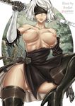  breasts censored dress heels nier_automata no_bra nopan pussy tagme thighhighs torn_clothes upscaled yorha_no.2_type_b 