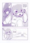  2016 anthro canine comic dialogue disney dogear218 duo english_text female fox judy_hopps lagomorph male mammal manga monochrome nick_wilde nude purple_theme rabbit screentone text translated zootopia 