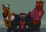  anthro bear big_breasts big_butt blush bombshell_(nitw) breasts butt cat cleavage clothed clothing ear_piercing feline female female/female group mae_(nitw) mammal night_in_the_woods piercing selmers_(nitw) signirsol smile wide_hips 