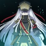  absurdres altair_(re:creators) commentary_request double-breasted epaulettes gold_trim hat highres long_hair military military_uniform re:creators red_eyes shako_cap solo strip_hair uniform very_long_hair white_hair xiujia_yihuizi 