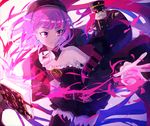  bare_shoulders black_legwear book colonel_olcott_(fate/grand_order) commentary_request fate/grand_order fate_(series) hat helena_blavatsky_(fate/grand_order) purple_eyes purple_hair qniokun short_hair smile solo strapless tree_of_life 