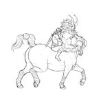  2017 abs biceps big_breasts big_butt bottomless breasts breath_of_the_wild butt carrying clothed clothing cute duo equine equine_taur female fur hair happy hooves horn humanoid hylian link lynel male mammal melee_weapon muscular muscular_female nintendo not_furry riding simple_background smile straddling sword taur the_legend_of_zelda unknown_artist video_games weapon 