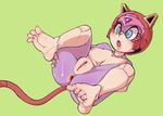  2017 4_toes anthro anus armor blue_eyes breasts butt cat clitoris cybernetics cyborg feet feline female green_background helmet hua113 legs_up lying machine mammal mostly_nude nipples on_back open_mouth polly_esther presenting pussy samurai_pizza_cats simple_background solo spread_butt spread_legs spreading toes 