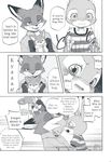  2016 anthro canine clothed clothing comic dialogue disney dogear218 duo english_text female fox greyscale judy_hopps lagomorph male mammal manga monochrome nick_wilde rabbit screentone text translated zootopia 