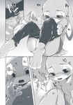  2016 anthro clothed clothing comic dialogue disney dogear218 english_text female greyscale judy_hopps lagomorph mammal manga monochrome pants_down partially_clothed pussy rabbit screentone solo text translated zootopia 