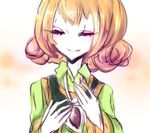  1girl ally_(puyopuyo) eyes_closed green_clothes orange_hair pendant puyopuyo puyopuyo_chronicle sega short_hair sleeves smile solo 