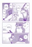  2016 anthro canine comic dialogue disney dogear218 duo english_text female fox judy_hopps lagomorph male mammal manga monochrome nick_wilde nude purple_theme rabbit screentone text translated zootopia 