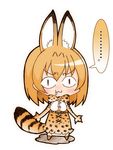  &lt;|&gt;_&lt;|&gt; :3 animal_ears claws drooling elbow_gloves full_body gloves high-waist_skirt kemono_friends mikunido202 serval_(kemono_friends) serval_ears serval_print serval_tail simple_background skirt solo tail white_background 