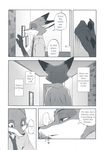  2016 anthro canine clothed clothing comic dialogue disney dogear218 duo english_text female fox greyscale judy_hopps lagomorph male mammal manga monochrome nick_wilde rabbit screentone text translated zootopia 