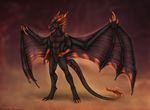  4_toes 5_fingers anthro digitigrade dragon featureless_crotch horn male membranous_wings selianth siple_background solo standing toes wings 