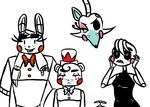  2016 animatronic anthro avian bear bird black_and_white bow_tie buckteeth canine chicken exposed_endoskeleton female five_nights_at_freddy&#039;s five_nights_at_freddy&#039;s_2 fox group hat inkyfrog lagomorph looking_at_viewer machine male mammal mangle_(fnaf) monochrome propeller_hat rabbit restricted_palette robot simple_background teeth top_hat toy_bonnie_(fnaf) toy_chica_(fnaf) toy_freddy_(fnaf) video_games white_background 