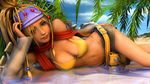  bare_shoulders blonde_hair braid breasts cleavage final_fantasy final_fantasy_x final_fantasy_x-2 legs lying navel reflection rikku solo water 