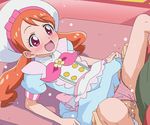  1girl :d blush censored clothed_sex commentary_request dress flat_chest hat hetero kirakira_patisserie_uniform kirakira_precure_a_la_mode long_hair mosaic_censoring open_mouth orange_hair panties panties_aside penis pink_eyes pink_panties plaid plaid_panties precure sex smile solo_focus spread_legs sweat tomu_(tomubobu) twintails underwear usami_ichika vaginal 