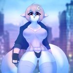  anthro canine chococosalo clothed clothing female hair looking_at_viewer mammal outside panties solo standing thick_thighs underwear wide_hips 