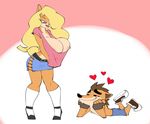  &lt;3 anthro big_breasts bigdad breasts canine chibi clothing duo female fur hair huge_breasts male mammal nipples smile tight_clothing 